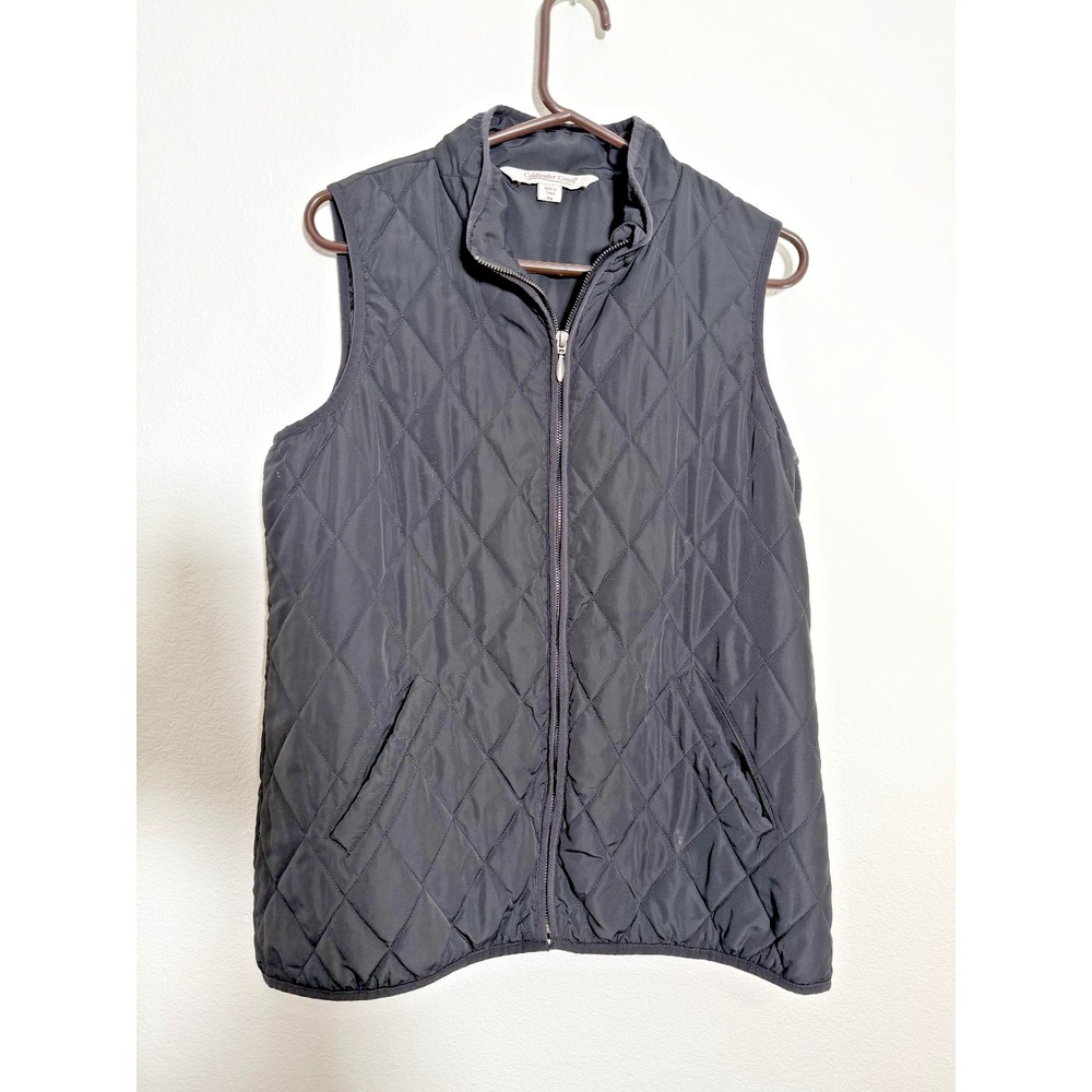 Coldwater Creek Quilted Vest Petite Medium PM Black Zip Front Lightweight